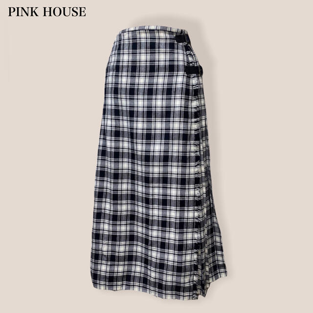 【PINK HOUSE】ベルト付きチェックスカート  ピンクハウス