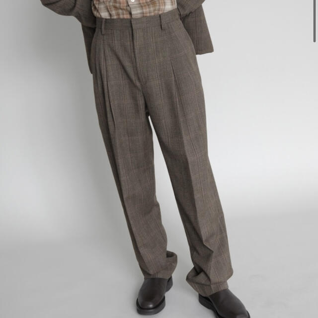 auralee bluefaced wool check wide slacks