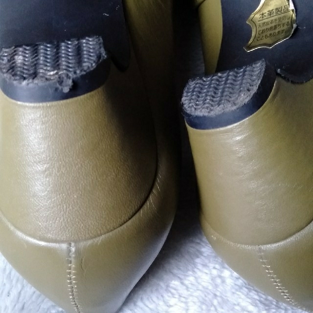 グリーン　本革　日本製　パンプス　24センチ レディースの靴/シューズ(ローファー/革靴)の商品写真
