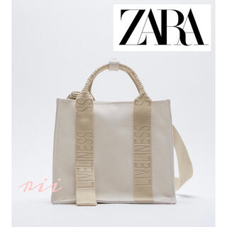 ザラ(ZARA)のZARA ロゴストラップ キャンバス トートバック ミニ エコバッグ ショルダー(ハンドバッグ)