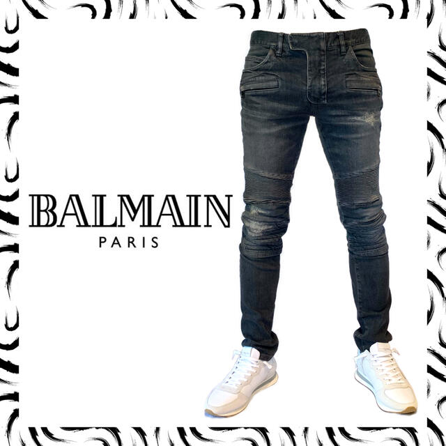 BALMAIN(バルマン)のkazukiti様専用【美品】BALMAIN ブラックデニム バイカーパンツ メンズのパンツ(デニム/ジーンズ)の商品写真