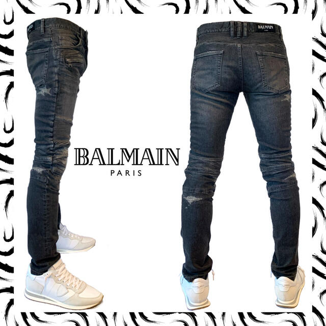 BALMAIN(バルマン)のkazukiti様専用【美品】BALMAIN ブラックデニム バイカーパンツ メンズのパンツ(デニム/ジーンズ)の商品写真