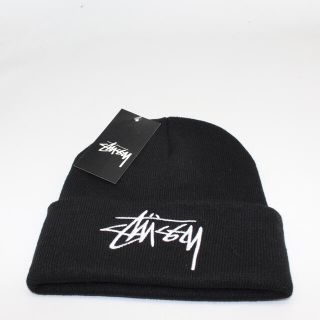 stussy ステューシー ニット帽 ロゴ刺繍 ブラック(ニット帽/ビーニー)