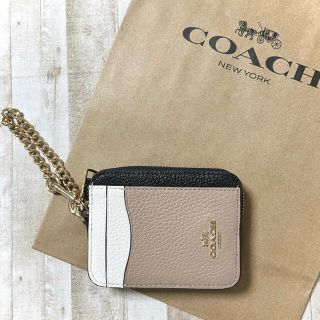 コーチ(COACH)の新品未使用 コーチ ベージュ ブラック チェーン ロゴ カード・コインケース(コインケース)