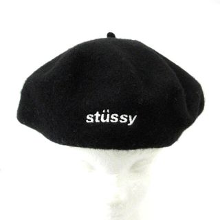 ステューシー(STUSSY)のステューシー ベレー帽 ウール ロゴ 黒(ハンチング/ベレー帽)