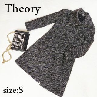 セオリー(theory)のセオリー美品 アシンメトリー フラットカラーツイードコート(ロングコート)