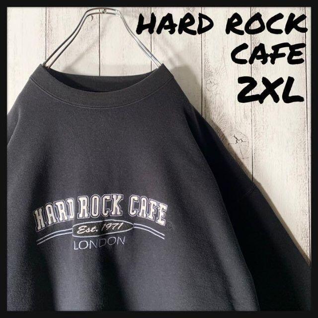 【レアサイズ 2XL】ハードロックカフェ ロンドン 刺繍ロゴ スウェット 黒