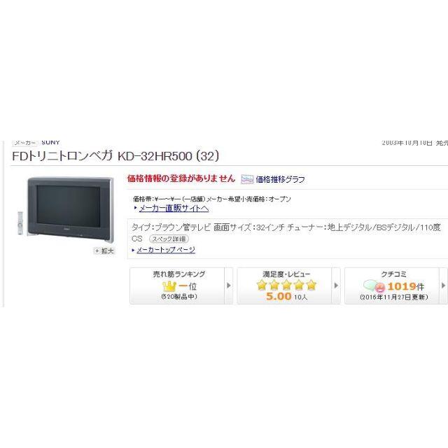 SONY - ¥24万円→5万円　超高画質 SONY32型テレビWEGA KD-32HR50