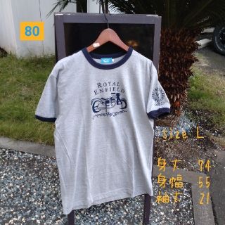 新中古　ロイヤルエンフィールドTシャツ　リンガー　メンズ　Ｌサイズ　ライトグレー(Tシャツ/カットソー(半袖/袖なし))