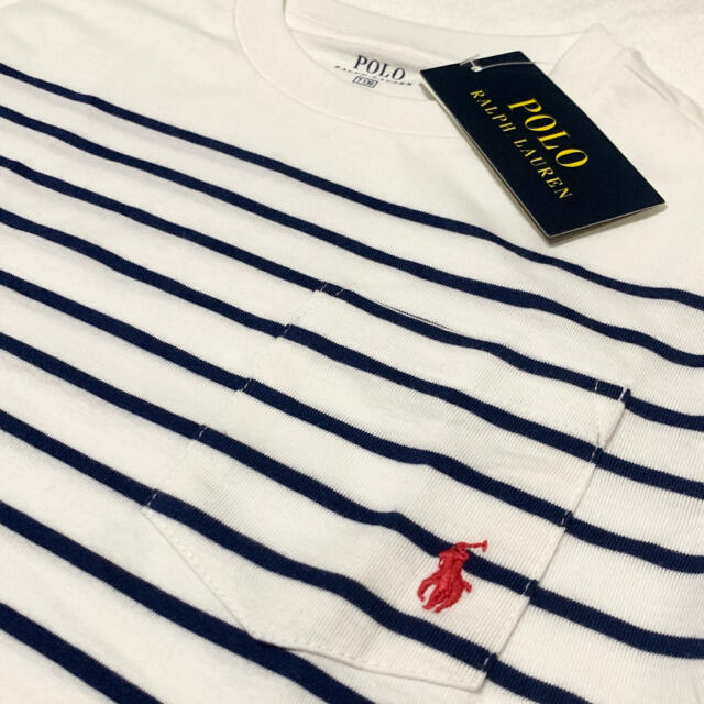 Ralph Lauren(ラルフローレン)の4T/110 新品 ストライプ ポケット ロングスリーブTシャツ / ホワイト キッズ/ベビー/マタニティのキッズ服男の子用(90cm~)(Tシャツ/カットソー)の商品写真