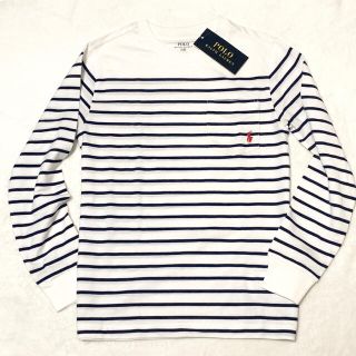 ラルフローレン(Ralph Lauren)の4T/110 新品 ストライプ ポケット ロングスリーブTシャツ / ホワイト(Tシャツ/カットソー)