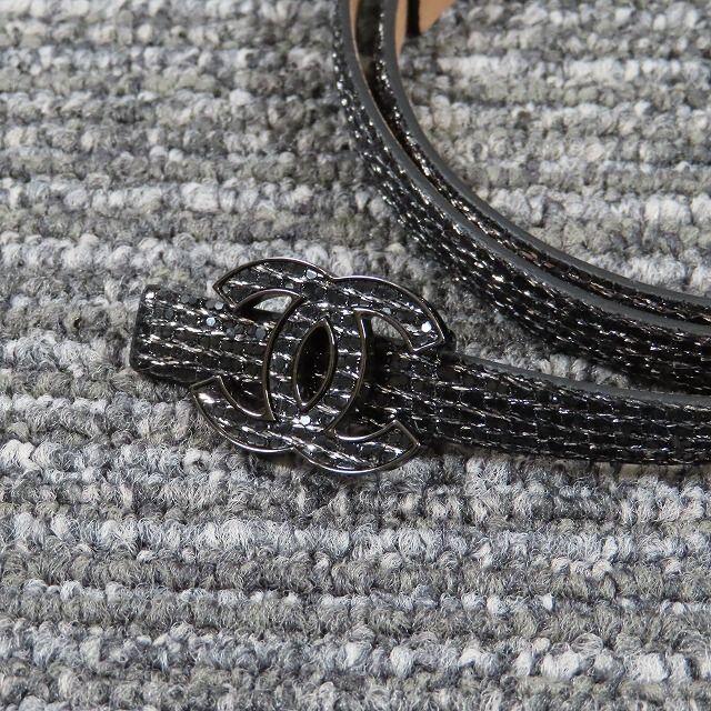 CHANEL - レア希少美品シャネルビジューレザーベルト黒シルバーロゴ