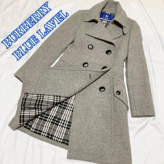 バーバリーブルーレーベル(BURBERRY BLUE LABEL)の美品✩BURBERRY BLUE LAVEL ロングコート チェック グレー M(ロングコート)