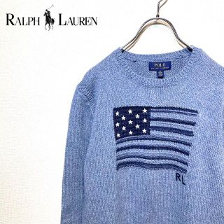 ラルフローレン(Ralph Lauren)の新品 Ralph Lauren ラルフローレン 星条旗 ニット コットン ブルー(ニット/セーター)