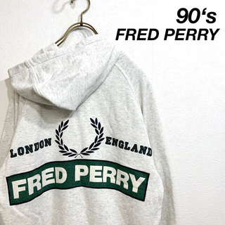 フレッドペリー(FRED PERRY)の90‘s FRED PERRY  オーバーロゴ フーディ パーカー 霜降りグレー(パーカー)