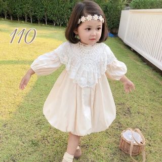 【新品】つけ襟付き バルーンワンピース 誕生日 結婚式 お呼ばれ 女の子 110(ワンピース)