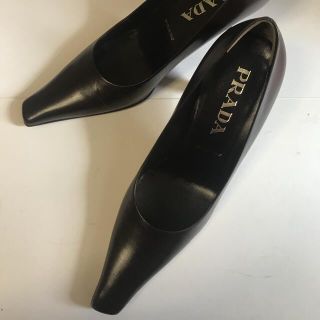 プラダ(PRADA)のPRADA キッドレザー試着のみ 極美品 黒茶 24.0向き 付属品有り(ハイヒール/パンプス)