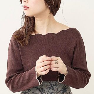 ナチュラルクチュール(natural couture)の【WEB限定・大好評リバイバルアイテム】袖口配色スカラップニット(ニット/セーター)