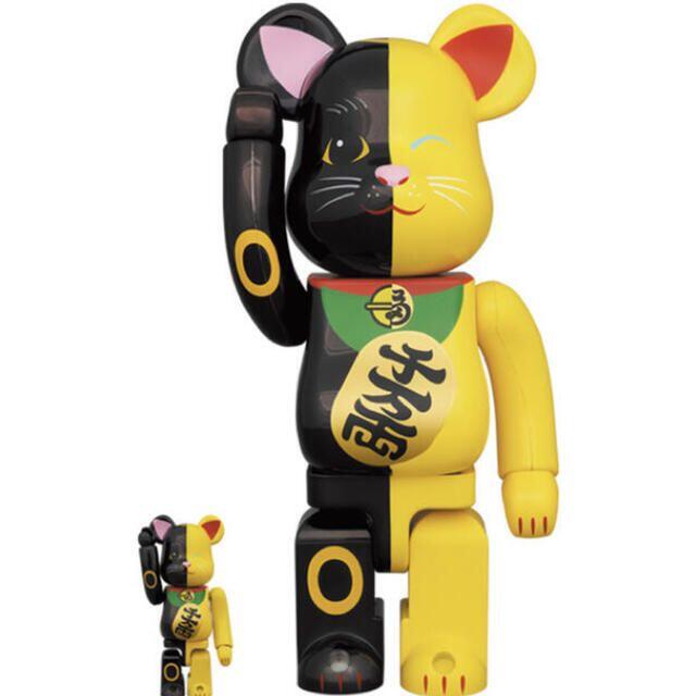 BE@RBRICK 招き猫 黒×黄 400% 100%