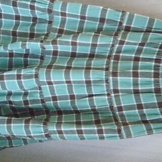 ミルキィ-グリーン地茶白チェック3段セミロングスカート　0322(衣装)