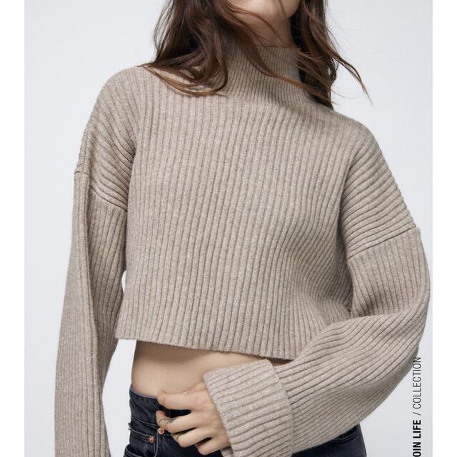 ZARA♡ハイネック リブ編みニット ロングワンピース くすみブルー US S