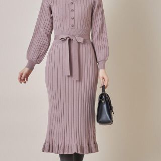 トッコ(tocco)のtoccoウエストりぼん付きボリュームスリーブヘンリーネックリブニットワンピース(ロングワンピース/マキシワンピース)