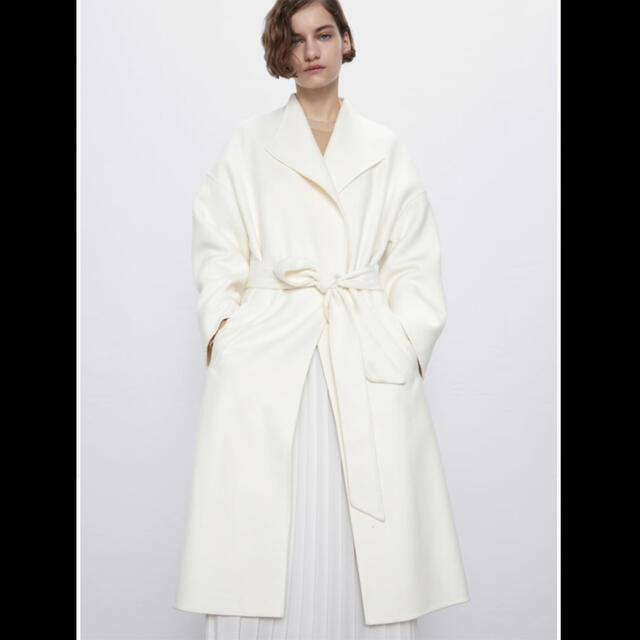 ZARA - 完売 新品 zara ベルト付き ウールコート ホワイトの通販 by