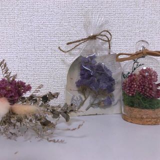 ④handmade ガラスドーム＆ミニフラワーセット  ドライ スワッグ(ドライフラワー)