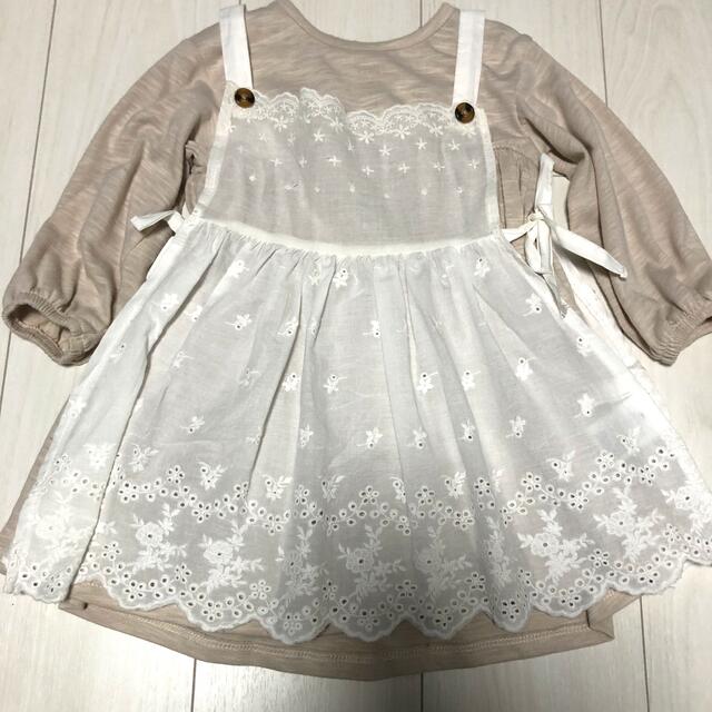 新品 バースデイ ママラク エプロンワンピース モンベベ 90cm 女の子 キッズ/ベビー/マタニティのキッズ服女の子用(90cm~)(ワンピース)の商品写真