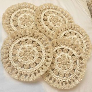 【ハンドメイド】フリンジコースター　5枚セット(キッチン小物)