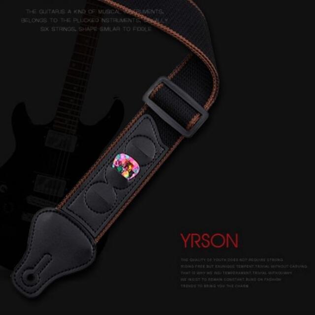 ギターストラップ ピックホルダー付き 純綿製 通気性素材 新品 グリーン 楽器のギター(アコースティックギター)の商品写真