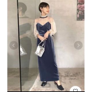 アメリヴィンテージ(Ameri VINTAGE)のAmeri vintege TULLE SLEEVE TIGHT DRESS(ロングドレス)