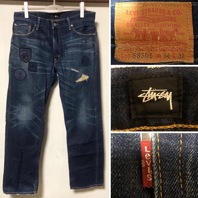 STUSSY(ステューシー)の日本製 STUSSY ×リーバイス SS505 クラッシュ& ワッペン ジーンズ メンズのパンツ(デニム/ジーンズ)の商品写真