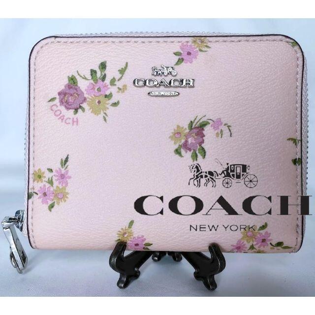 【COACH】 二つ折り財布 PVC花柄 ピンク コンパクトウォレット