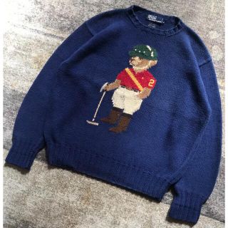 ポロラルフローレン(POLO RALPH LAUREN)のレア 希少カラー 90's ラルフローレン ポロベア ポロ競技 ニットセーター(ニット/セーター)