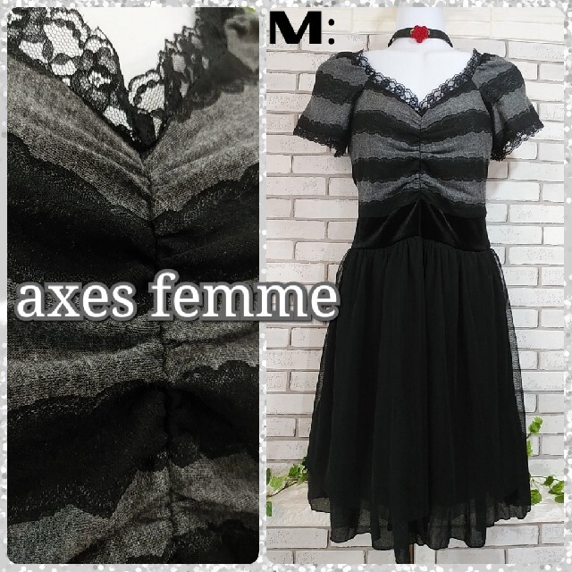 axes femme(アクシーズファム)の売約★M：チュール ワンピース／アクシーズファム★超美品★ブラック×グレー レディースのワンピース(ひざ丈ワンピース)の商品写真