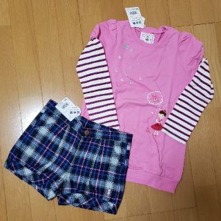 ミキハウス(mikihouse)の新品　ミキハウス　リーナちゃん　重ね着風トレーナー　ショートパンツセット 120(Tシャツ/カットソー)