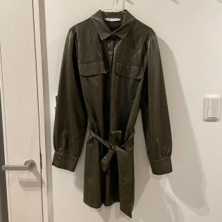 ZARA レザー風シャツワンピース(ミニワンピース)