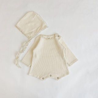 new born waffle rompers & bonnet 韓国子供服(ロンパース)