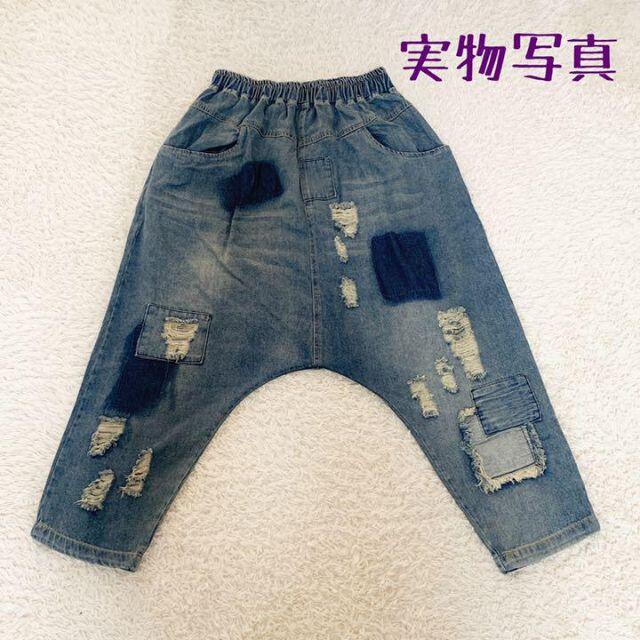 10 デニム サルエルパンツ クロップドパンツ 体型カバー ボトムス ダメージ レディースのパンツ(デニム/ジーンズ)の商品写真