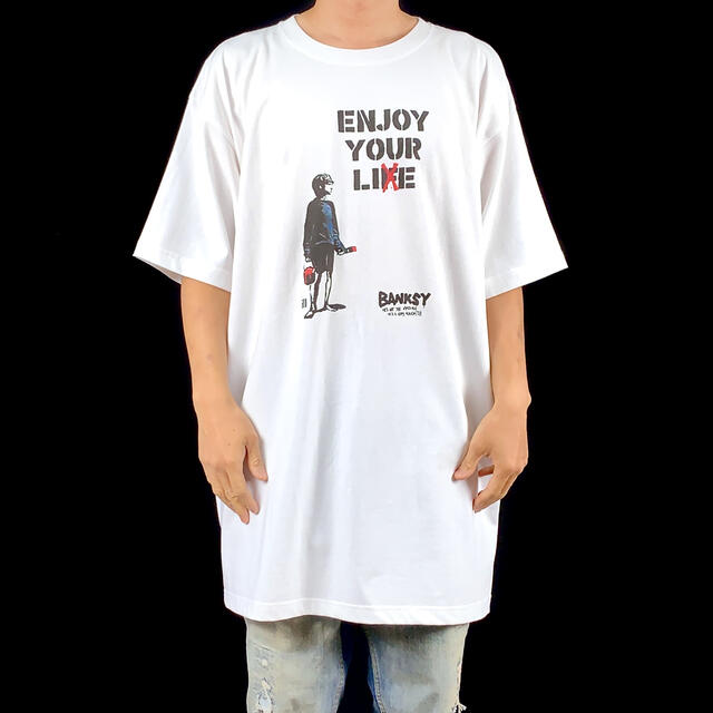 新品 BANKSY バンクシー ENJOY X ペンキ 少年 ビッグ Tシャツ