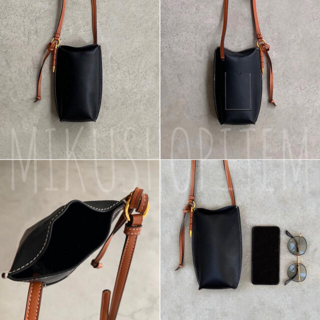 BLACK by moussy(ブラックバイマウジー)のレザー 本革 ポケットミニショルダー バッグ ブラック 牛皮 黒 レディース レディースのバッグ(ショルダーバッグ)の商品写真