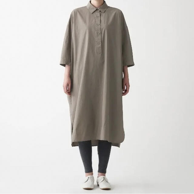 MUJI (無印良品)(ムジルシリョウヒン)の無印良品　七分袖　シャツワンピース　M-L モカブラウン レディースのワンピース(ロングワンピース/マキシワンピース)の商品写真