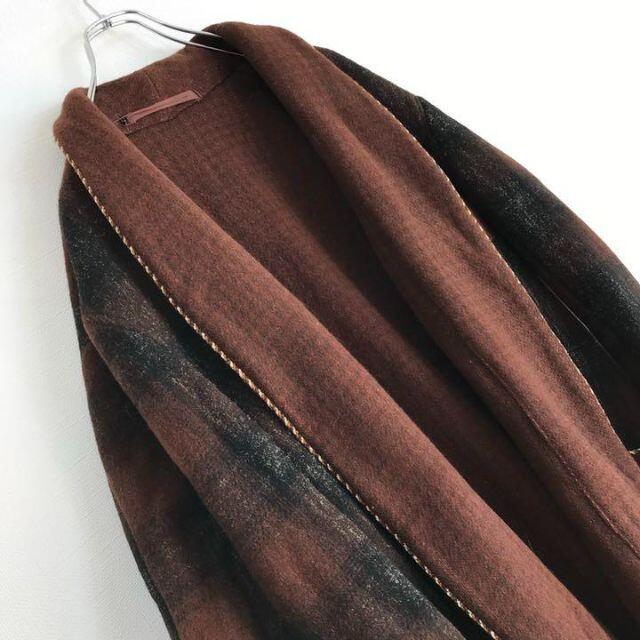 vintage チェック ロング ウールガウンコート 厚手 古着 アースカラー 2