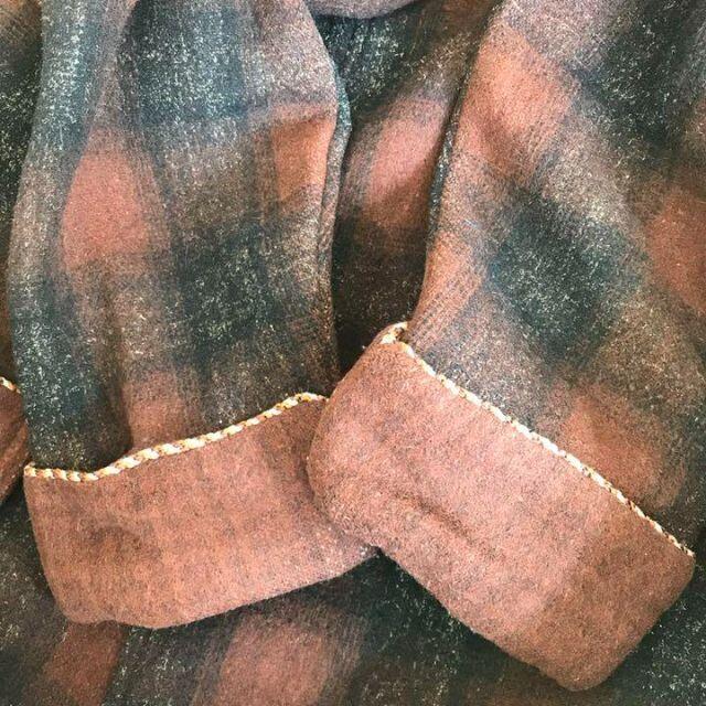 vintage チェック ロング ウールガウンコート 厚手 古着 アースカラー 4