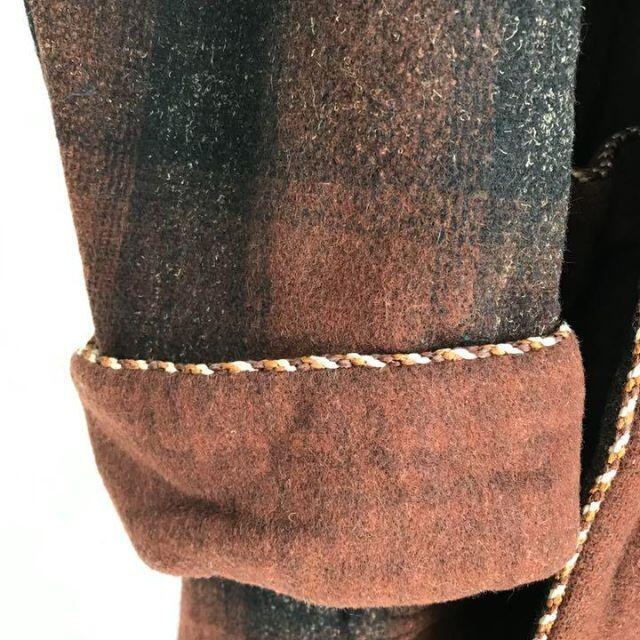 vintage チェック ロング ウールガウンコート 厚手 古着 アースカラー 6