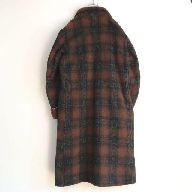 vintage チェック ロング ウールガウンコート 厚手 古着 アースカラー 7