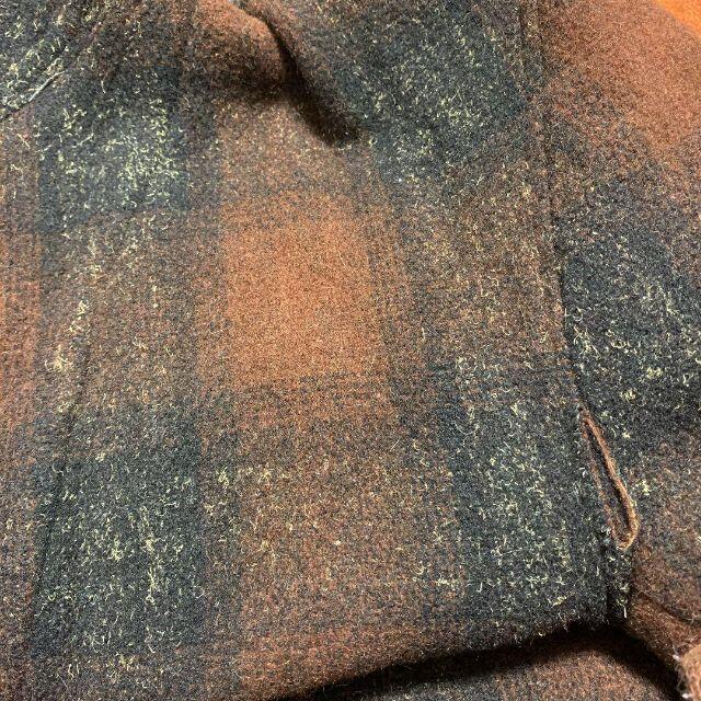 vintage チェック ロング ウールガウンコート 厚手 古着 アースカラー 8