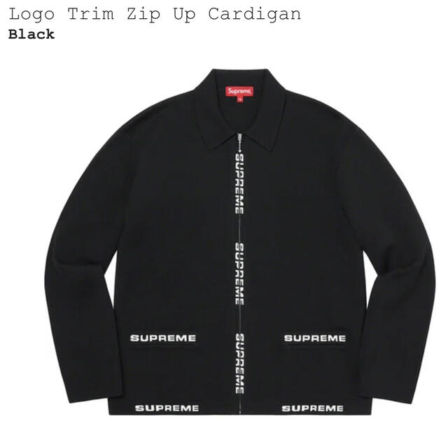 メンズsupreme logo trim zip up cardigan L 黒