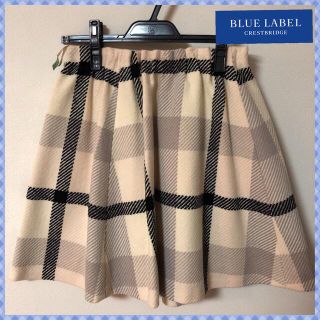 バーバリーブルーレーベル(BURBERRY BLUE LABEL)の【着用品・美品】ブルーレーベル　クレストブリッジ　白　チェック　フレアスカート(ミニスカート)